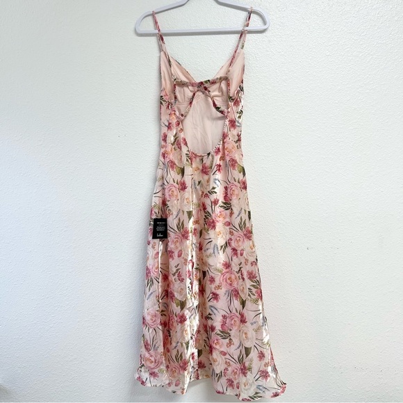 Lulus Alaia Blush Multi Floral Satin Backless Midi Dress Pink Size Medium NWT - Picture 14 of 14
